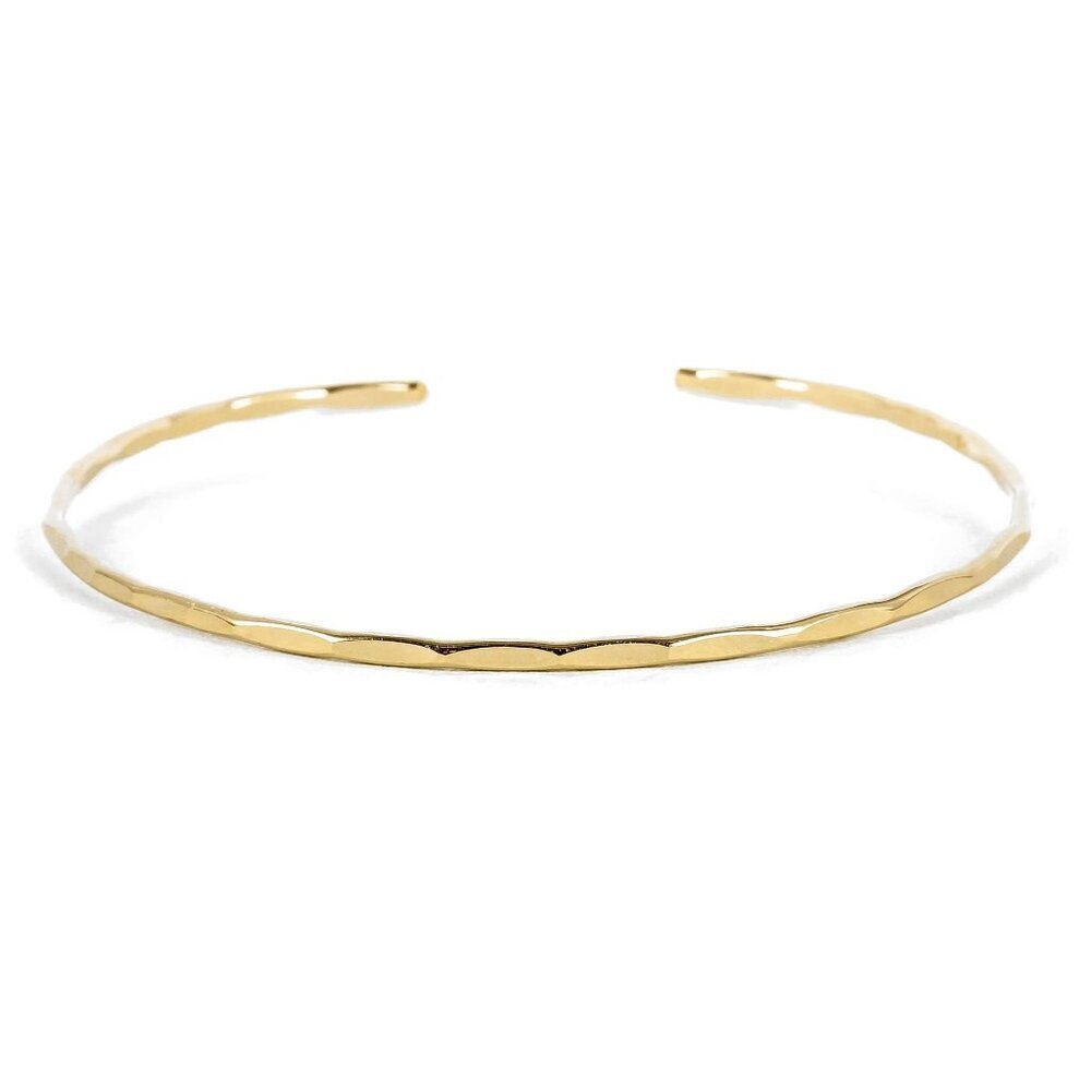 Thin Hammered Cuff Bracelet Dainty Minimal Stacking Handmade Sterling Silver